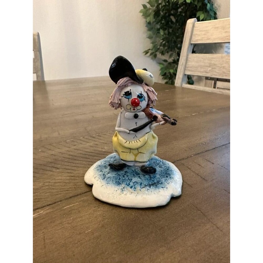 Vintage Lino Zampiva Clown Violin Figurine Italy Spaghetti Hair Art Pottery